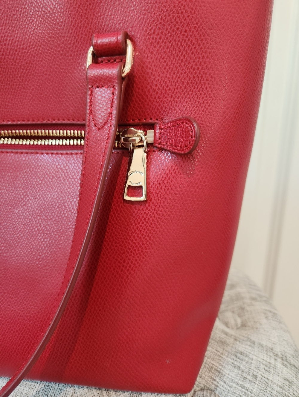 Coach Red Leather Tote Bag with Gold Accent - Picture 9 of 10